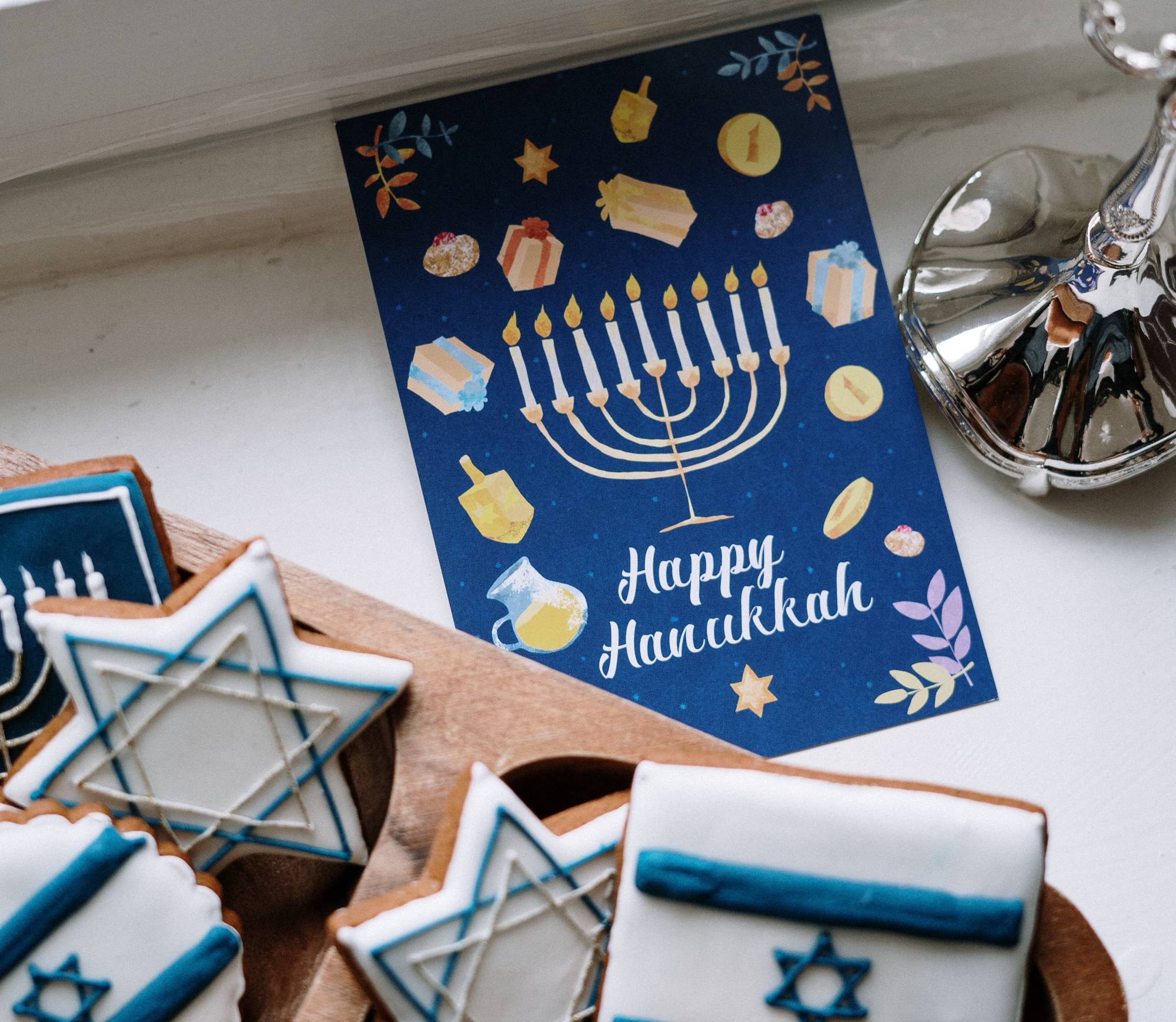 Hanukkah themed cookies and card